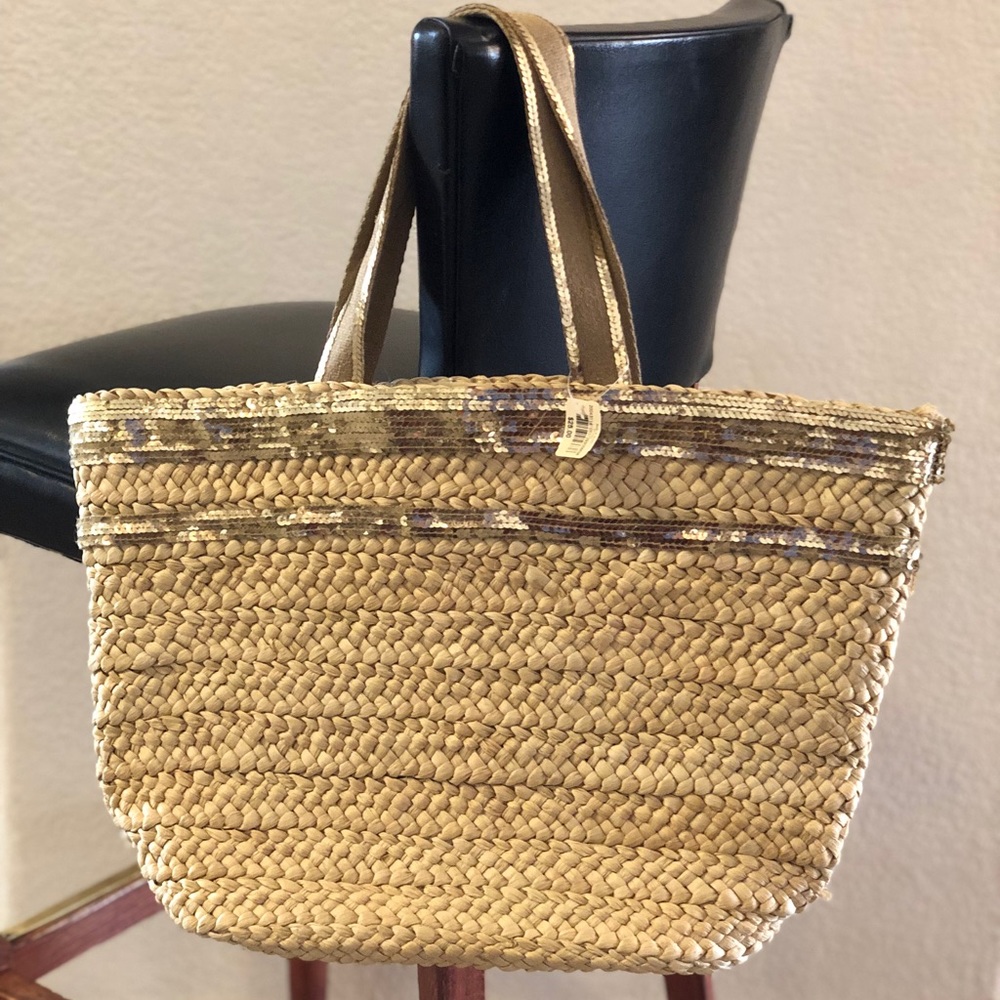 NWT CUTE Woven Sparkle Tan Tote